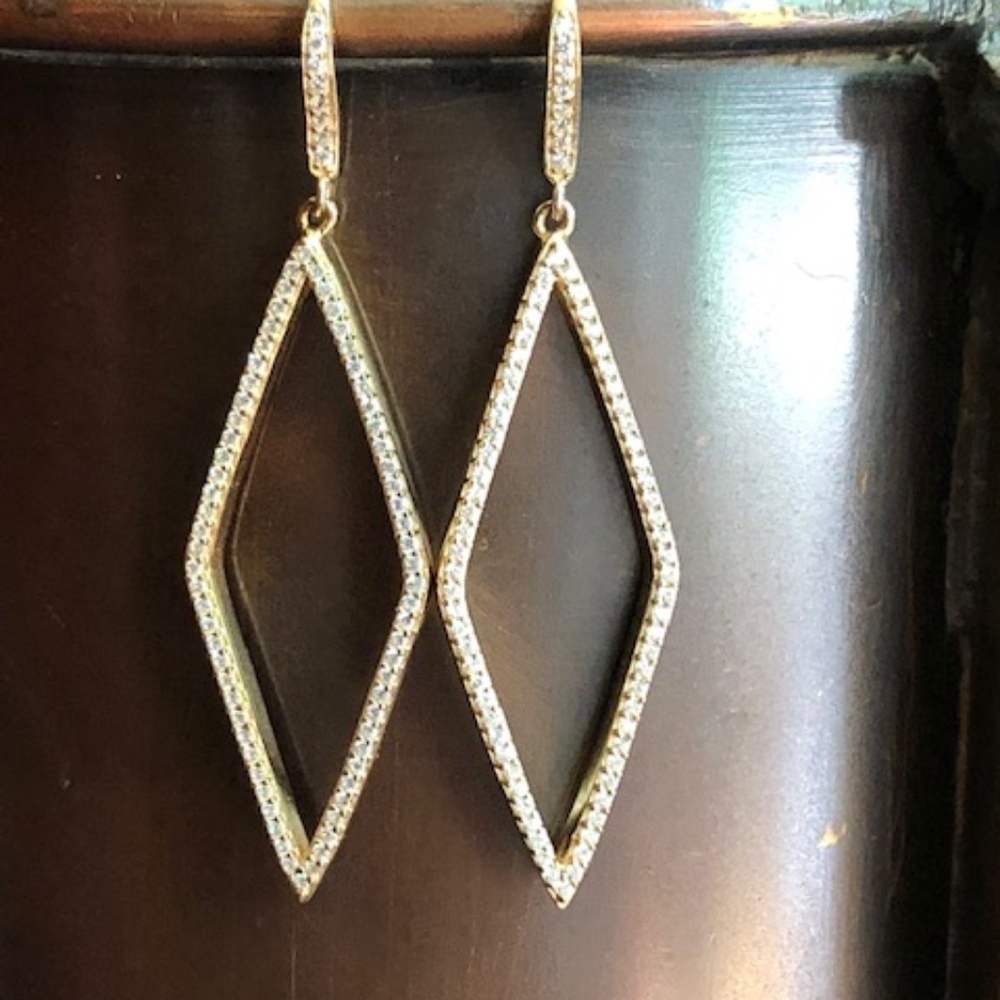 Gold Vermeil Diamond Shape Pave Drop Earrings